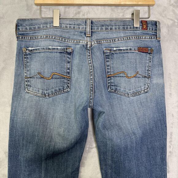 7 For All Mankind Jeans Womens 30 Flare Stretch Denim Distressed Made in USA - Picture 4 of 16